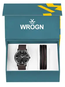 WROGN Men Analog Watch & Leather Bracelet Gift Set
