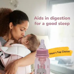Adore Transparent & Pink Printed Ventilated Anti-Colic Stem Baby Feeding Bottle- 250ml