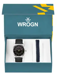 WROGN Men Analog Watch & Leather Bracelet Gift Set