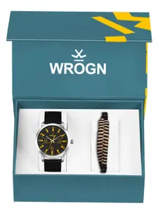 WROGN Men Analog Watch & Leather Bracelet Gift Set