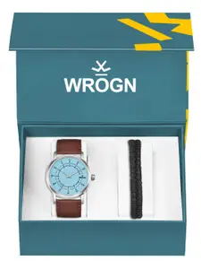 WROGN Men Analog Watch & Leather Bracelet Gift Set