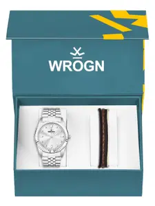 WROGN Men Analog Watch & Leather Bracelet Gift Set