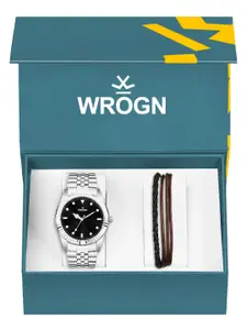 WROGN Men Analog Watch & Leather Bracelet Gift Set