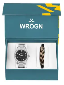 WROGN Men Analog Watch & Leather Bracelet Gift Set