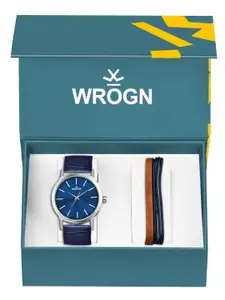 WROGN Men Analog Watch & Leather Bracelet Gift Set WRNWJ Set-47