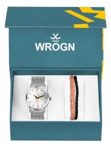 WROGN Men Analog Watch & Leather Bracelet Gift Set