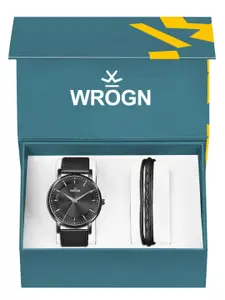 WROGN Men Analog Watch & Leather Bracelet Gift Set