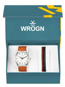 WROGN Men Analog Watch & Leather Bracelet Gift Set