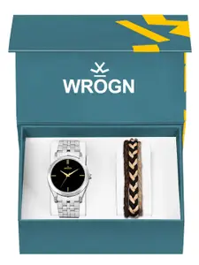 WROGN Men Analog Watch & Leather Bracelet Gift Set