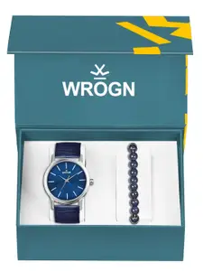 WROGN Men Analog Watch & Leather Bracelet Gift Set WRNWJ Set-18