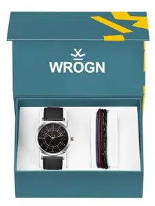 WROGN Men Analog Watch & Leather Bracelet Gift Set