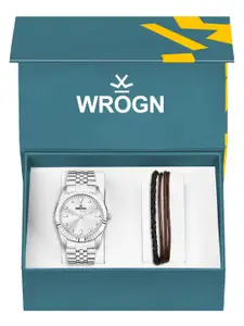 WROGN Men Analog Watch & Leather Bracelet Gift Set