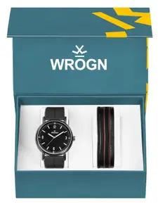 WROGN Men Analog Watch & Leather Bracelet Gift Set
