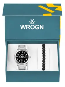 WROGN Men Analog Watch & Leather Bracelet Gift Set