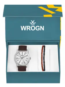 WROGN Men Analog Watch & Leather Bracelet Gift Set