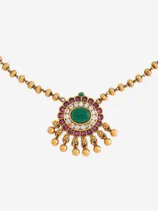 Kushal's Fashion Jewellery  Copper Ruby-Green Gold-Plated Antique Necklace