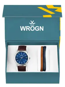 WROGN Men Analog Watch & Leather Bracelet Gift Set
