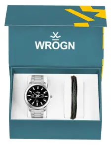 WROGN Men Analog Watch & Leather Bracelet Gift Set WRNWJ Set-31