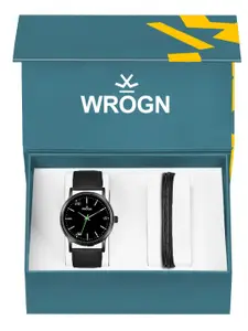 WROGN Men Analog Watch & Leather Bracelet Gift Set