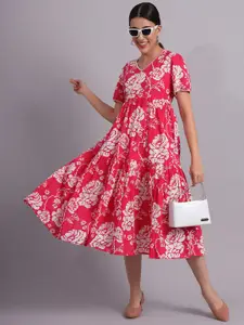 DECKEDUP Floral Print Fit & Flare Midi Dress