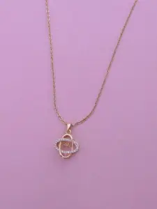 Ramdev Art Fashion Jwellery Gold-Plated Stainless Steel Stone Studded Pendant with Chain