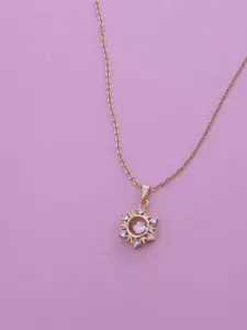 Ramdev Art Fashion Jwellery Gold-Plated Stainless Steel Stone Studded Pendant With Chain