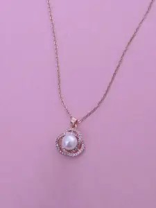 Ramdev Art Fashion Jwellery Rose Gold-Plated Stainless Steel Stone Studded Pendant Chain