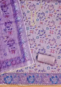 KIMISHA Floral Embellished Organza Unstitched Dress Material