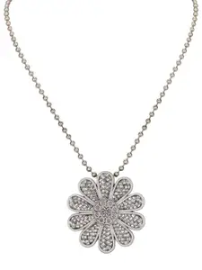 Anouk Silver Plated Floral Shaped Pendant With Chain