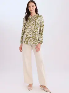 DeFacto Women Floral Print Tie-Up Neck Top