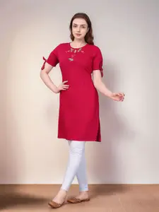 BAESD Floral Embroidered Keyhole Neck Straight Kurti