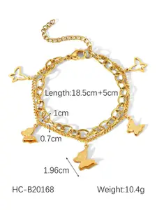 KARISHMA KREATIONS Stainless Steel Gold-Plated Butterfly Charm Anti-Tarnish Bracelet