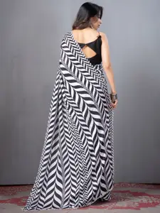 KAJREE Beads and Stones Satin Block Print Saree