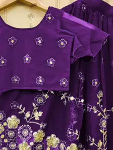 BAESD Girls Floral Embroidered Sequinned Georgette Ready to Wear Lehenga &