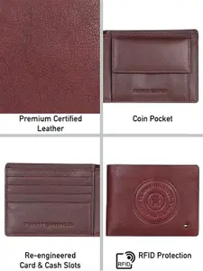 Tommy Hilfiger Men Brand Logo Printed Leather Two Fold Wallet