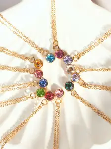 SALTY Crystal Stone Studded Aura Circular Shaped Pendant with Chain