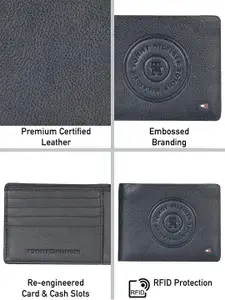 Tommy Hilfiger Men Typography Printed Leather Two Fold Wallet