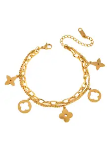 KARISHMA KREATIONS Stainless Steel Gold-Plated Link 4 Four Leaf Clover Bracelet