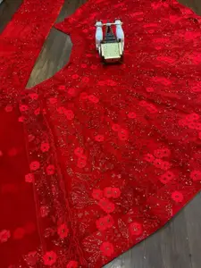 VILLE FASHION Embroidered Sequinned Semi-Stitched Lehenga & Unstitched Blouse With Dupatta