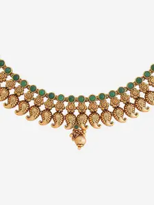 Kushal's Fashion Jewellery  Copper Green Gold-Plated Antique Necklace