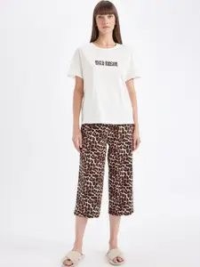 DeFacto Printed Round Neck Pure Cotton T-shirt & Capris