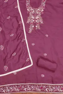 KIMISHA Floral Embroidered Patchwork Unstitched Dress Material