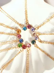 SALTY Crystal Stone Studded Aura Circular Shaped Pendant with Chain