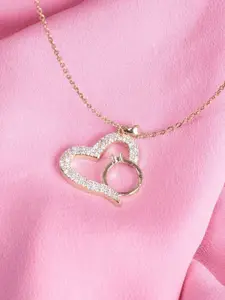 SALTY Heart Shaped Artificial Stones Studded Pendant with Chain