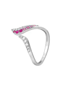 GIVA 925 Sterling Silver Ombre Heart Rhodium-Plated CZ Studded Adjustable Finger Ring