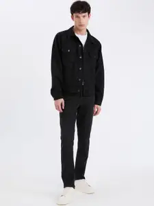 DeFacto Men Spread Collar Solid Cotton Casual Denim Jacket