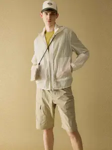 DeFacto Men Self Design Hooded Casual Tailored Jacket