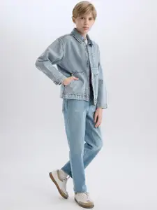 DeFacto Boys Spread Collar Washed Solid Cotton Casual Denim Jacket
