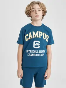 DeFacto Boys Printed Round Neck Pure Cotton T-shirt With Shorts