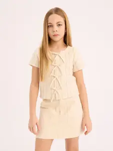 DeFacto Girls Round Neck Striped Cotton Top